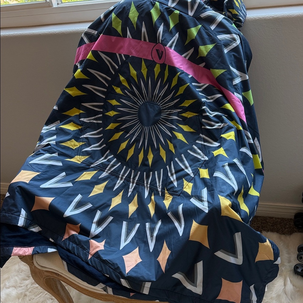 Vibrant Geometric Sunburst Surf Pancho- Navy, Yellow, Pink
